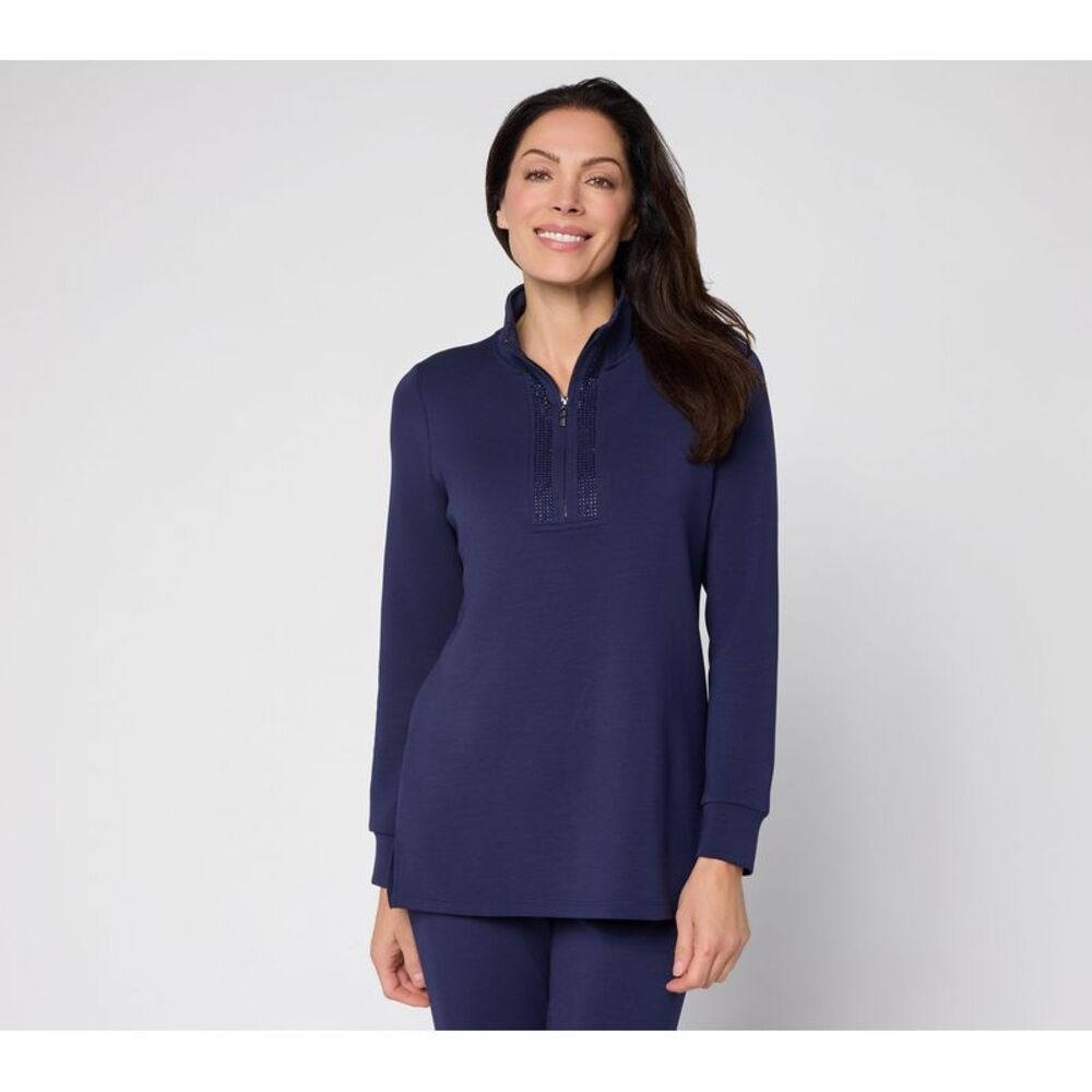 SUNNYLiFE Women's Top Petite PXS ScubaLuxe Sparkle Half-Zip Tunic Blue